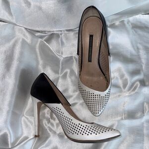 French Connection Black and White Perforated Leather Heels